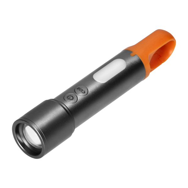 LED SMD flashlight 10W + COB 2W, 350lm, 1200mAh, zoom function, color caps LED SMD flashlight 10W + COB 2W, 350lm, 1200mAh, zoom function, color caps